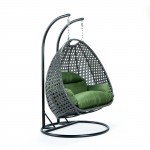 Charcoal Wicker Hanging 2 person Egg Swing Chair, Dark Green, ESCCH-57DG