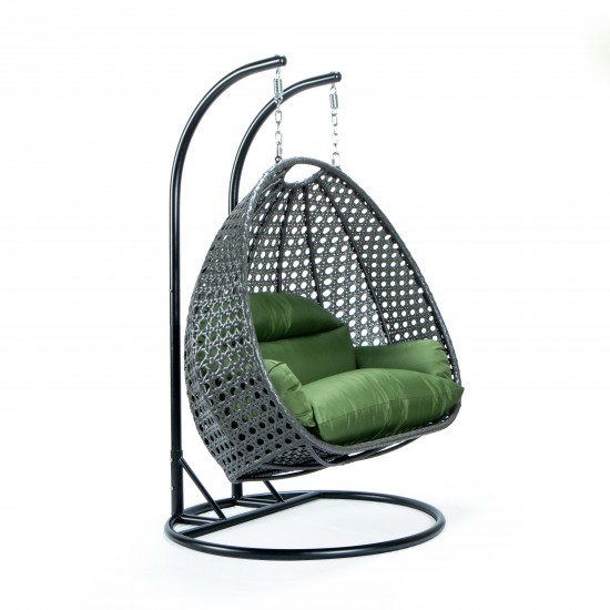 Charcoal Wicker Hanging 2 person Egg Swing Chair, Dark Green, ESCCH-57DG