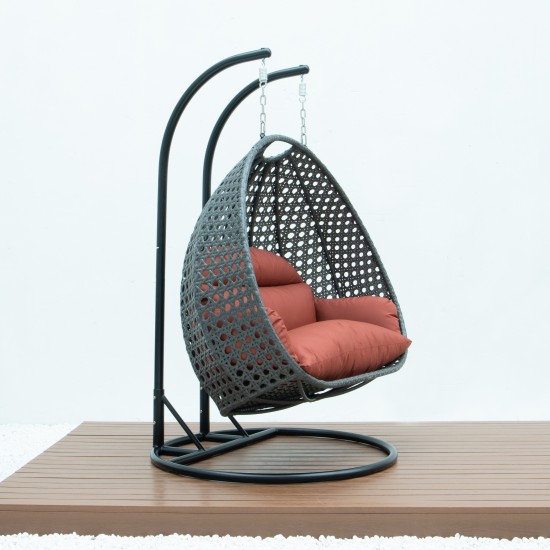 Charcoal Wicker Hanging 2 person Egg Swing Chair, Dark Orange, ESCCH-57DOR