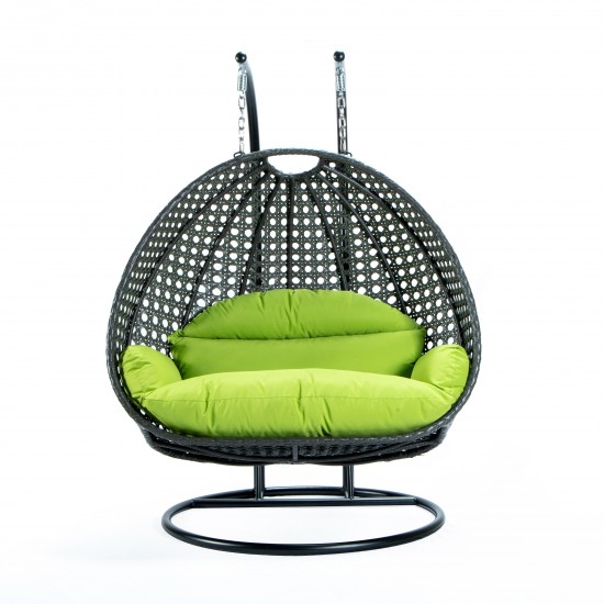 Charcoal Wicker Hanging 2 person Egg Swing Chair, Light Green, ESCCH-57LG