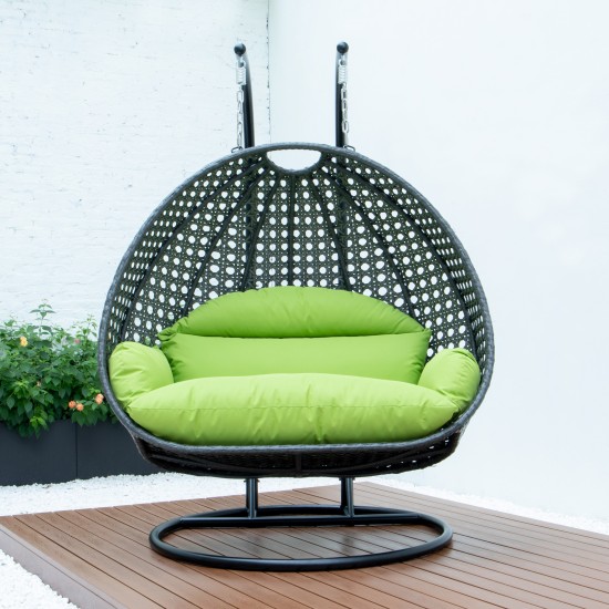 Charcoal Wicker Hanging 2 person Egg Swing Chair, Light Green, ESCCH-57LG