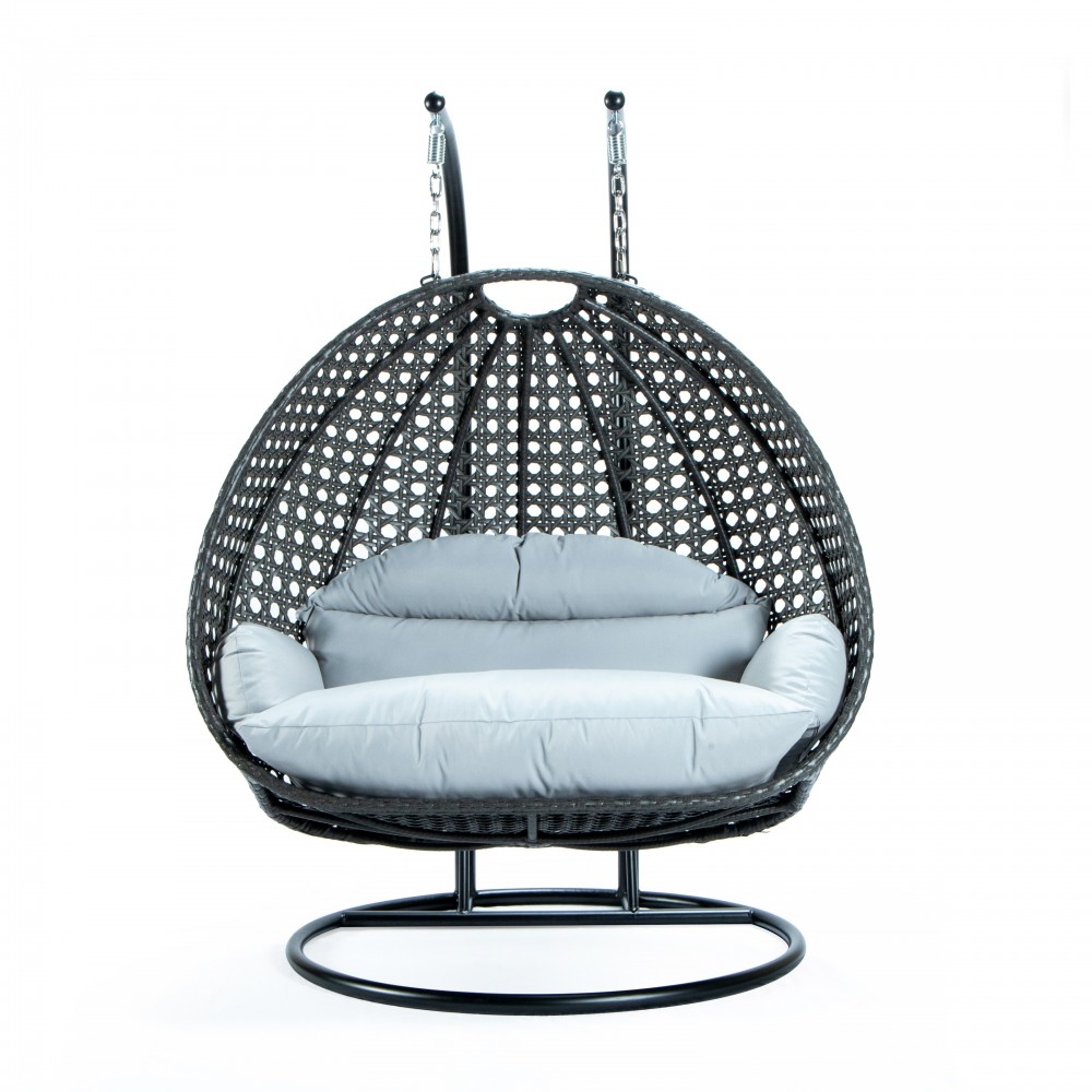 Charcoal Wicker Hanging 2 person Egg Swing Chair, Light Grey, ESCCH-57LGR