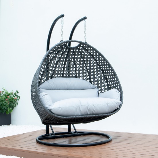 Charcoal Wicker Hanging 2 person Egg Swing Chair, Light Grey, ESCCH-57LGR