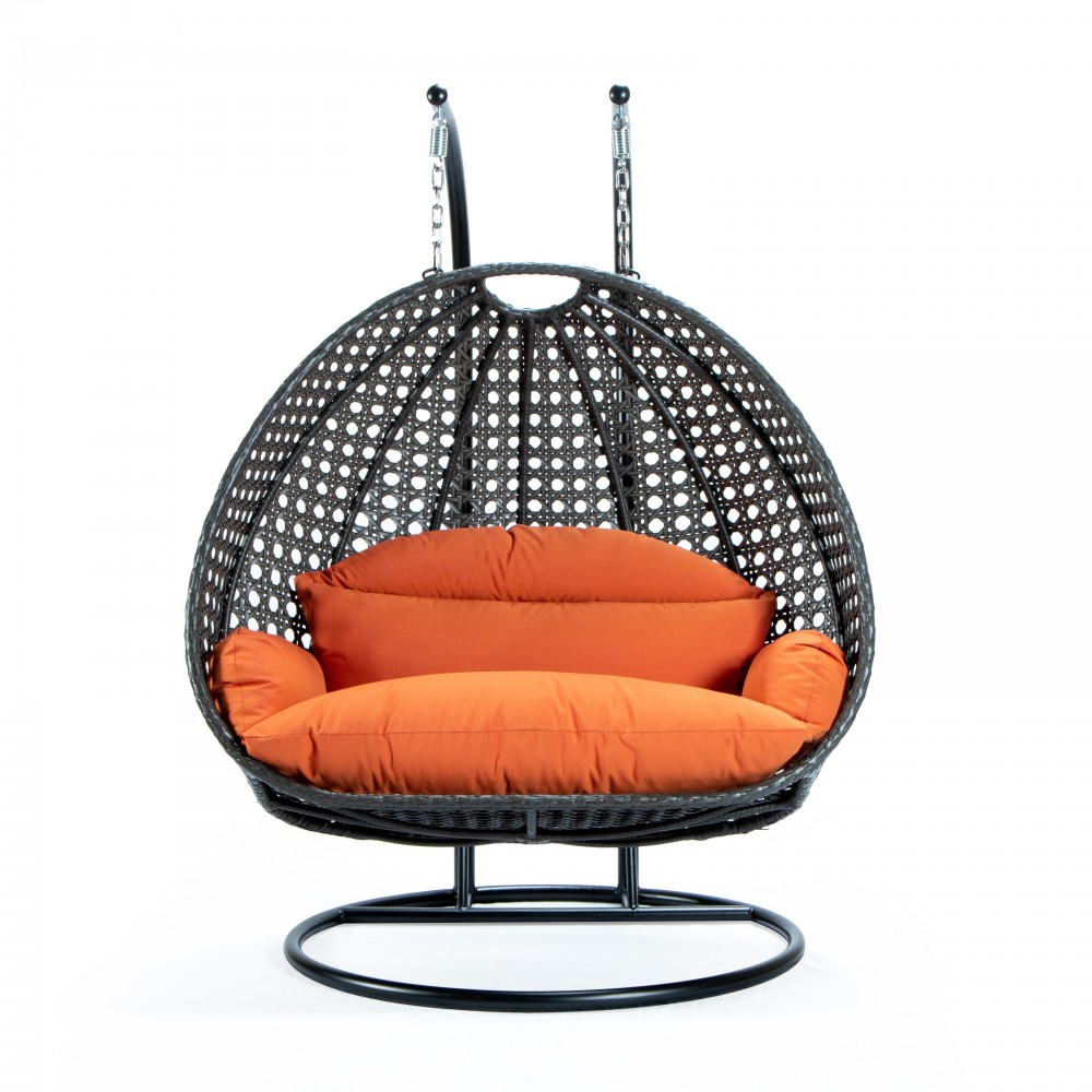 LeisureMod Charcoal Wicker Hanging 2 person Egg Swing Chair, Orange, ESCCH-57OR