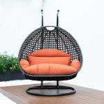 LeisureMod Charcoal Wicker Hanging 2 person Egg Swing Chair, Orange, ESCCH-57OR