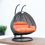 LeisureMod Charcoal Wicker Hanging 2 person Egg Swing Chair, Orange, ESCCH-57OR