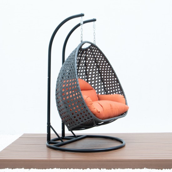 LeisureMod Charcoal Wicker Hanging 2 person Egg Swing Chair, Orange, ESCCH-57OR