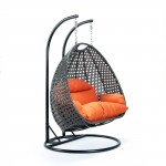 LeisureMod Charcoal Wicker Hanging 2 person Egg Swing Chair, Orange, ESCCH-57OR