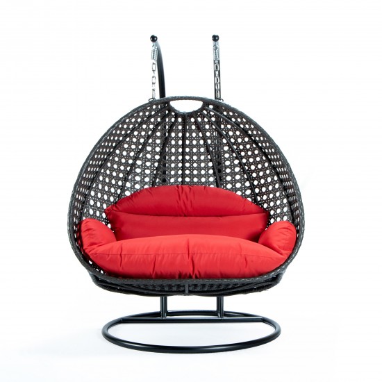 LeisureMod Charcoal Wicker Hanging 2 person Egg Swing Chair, Red, ESCCH-57R