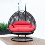 LeisureMod Charcoal Wicker Hanging 2 person Egg Swing Chair, Red, ESCCH-57R