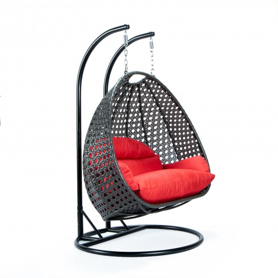 LeisureMod Charcoal Wicker Hanging 2 person Egg Swing Chair, Red, ESCCH-57R