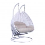 White Wicker Hanging 2 person Egg Swing Chair, White / Taupe, ESC57WBG