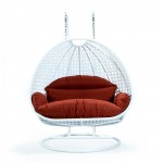 White Wicker Hanging 2 person Egg Swing Chair, Dark Orange, ESCW-57DOR