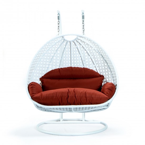 White Wicker Hanging 2 person Egg Swing Chair, Dark Orange, ESCW-57DOR