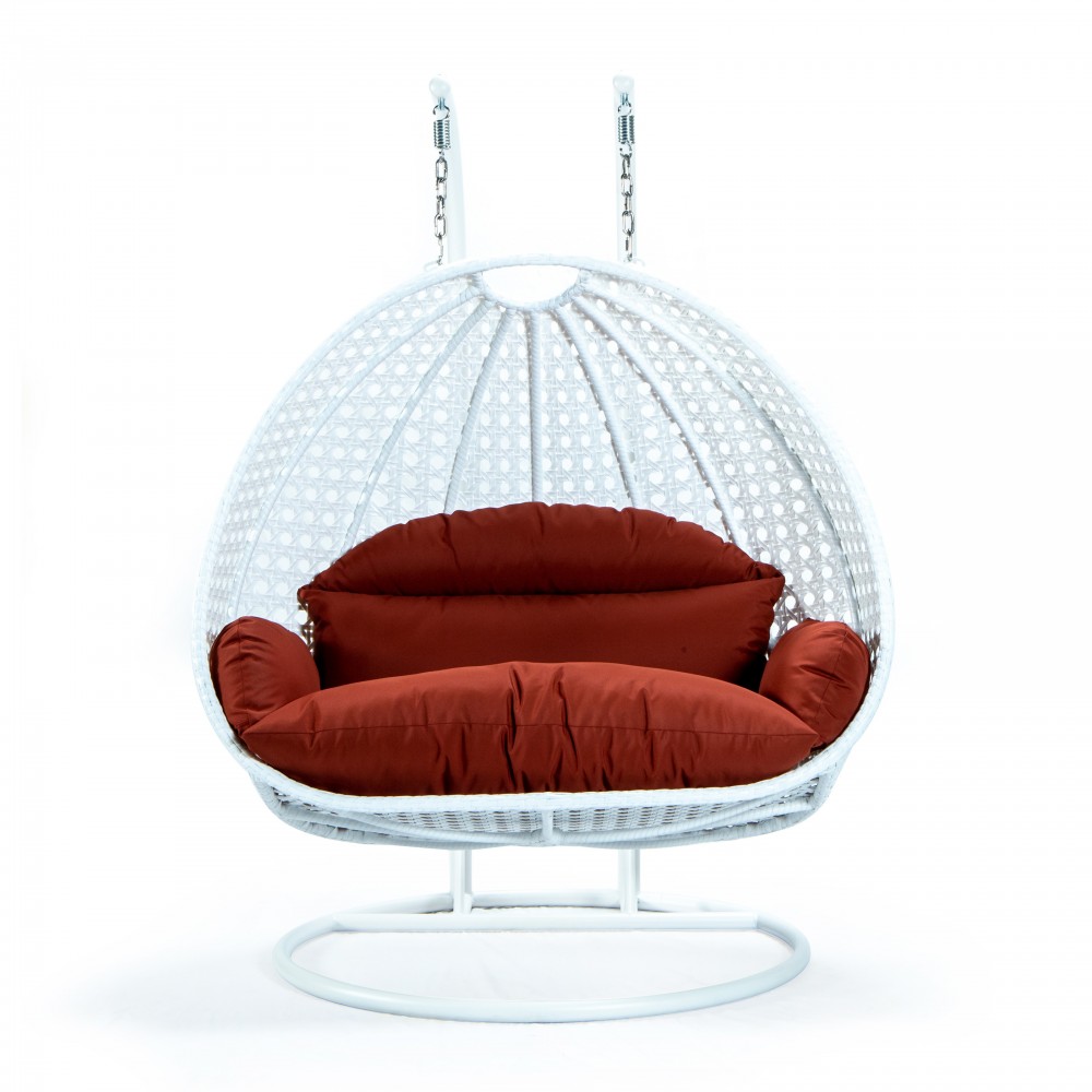 White Wicker Hanging 2 person Egg Swing Chair, Dark Orange, ESCW-57DOR