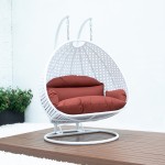 White Wicker Hanging 2 person Egg Swing Chair, Dark Orange, ESCW-57DOR