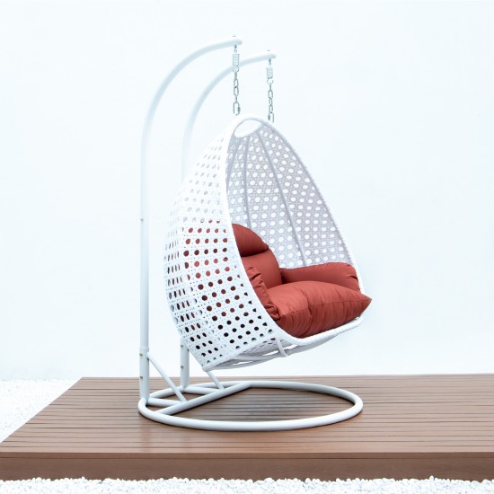 White Wicker Hanging 2 person Egg Swing Chair, Dark Orange, ESCW-57DOR