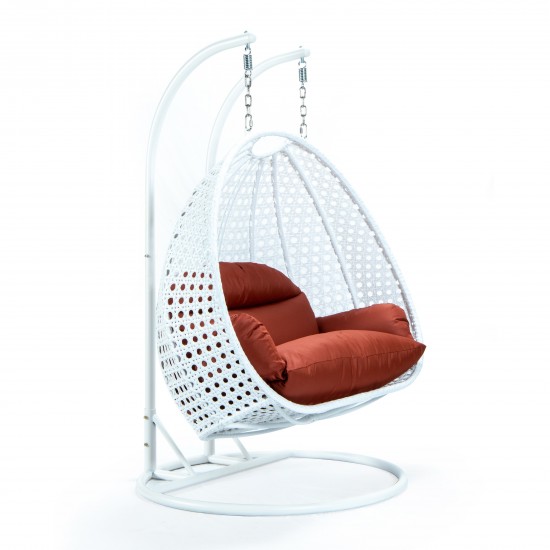 White Wicker Hanging 2 person Egg Swing Chair, Dark Orange, ESCW-57DOR