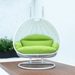 LeisureMod White Wicker Hanging 2 person Egg Swing Chair, Light Green, ESCW-57LG