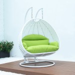 LeisureMod White Wicker Hanging 2 person Egg Swing Chair, Light Green, ESCW-57LG