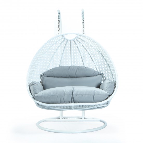 LeisureMod White Wicker Hanging 2 person Egg Swing Chair, Light Grey, ESCW-57LGR