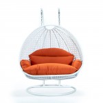 LeisureMod White Wicker Hanging 2 person Egg Swing Chair, Orange, ESCW-57OR