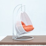 LeisureMod White Wicker Hanging 2 person Egg Swing Chair, Orange, ESCW-57OR