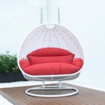 LeisureMod White Wicker Hanging 2 person Egg Swing Chair, Red, ESCW-57R