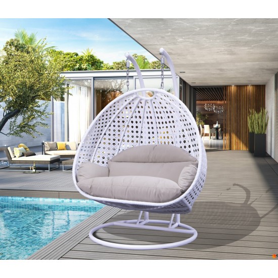 Hanging 2 person Egg Swing Chair, Outdoor Cover, White / Beige, ESC57WBG-C