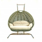 LeisureMod Wicker Hanging Double Egg Swing Chair , Beige, ESCU57BG