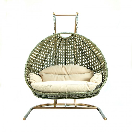 LeisureMod Wicker Hanging Double Egg Swing Chair , Beige, ESCU57BG