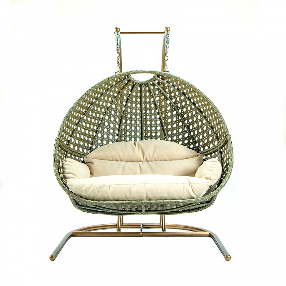 LeisureMod Wicker Hanging Double Egg Swing Chair , Beige, ESCU57BG