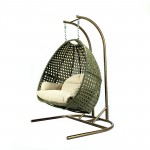 LeisureMod Wicker Hanging Double Egg Swing Chair , Beige, ESCU57BG