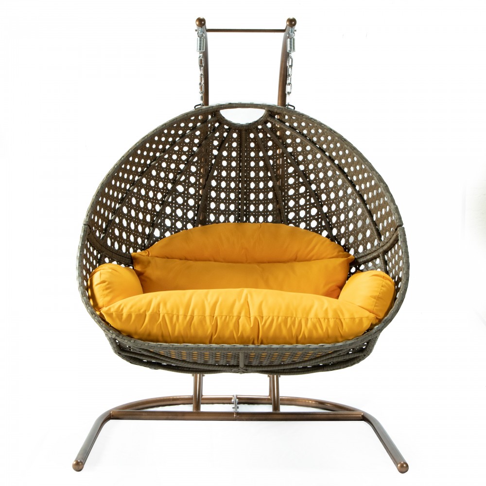 LeisureMod Wicker Hanging Double Egg Swing Chair , Amber, EKDBG-57A