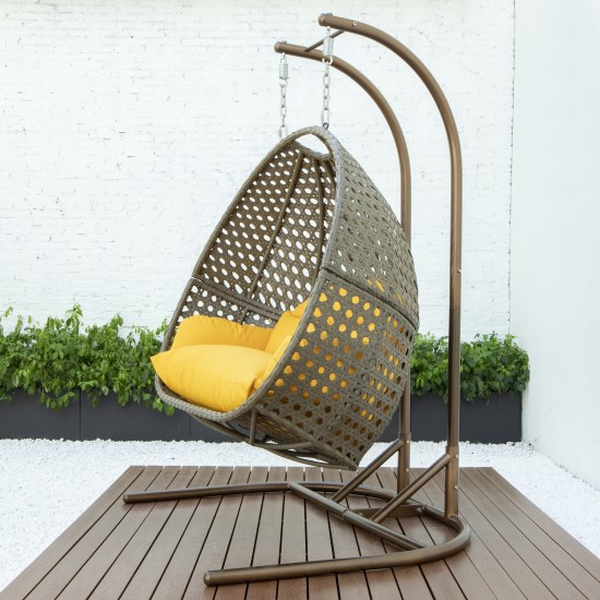 LeisureMod Wicker Hanging Double Egg Swing Chair , Amber, EKDBG-57A