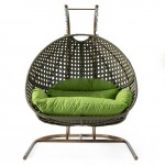 LeisureMod Wicker Hanging Double Egg Swing Chair , Green, EKDBG-57G