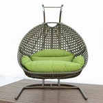 LeisureMod Wicker Hanging Double Egg Swing Chair , Green, EKDBG-57G