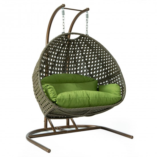 LeisureMod Wicker Hanging Double Egg Swing Chair , Green, EKDBG-57G