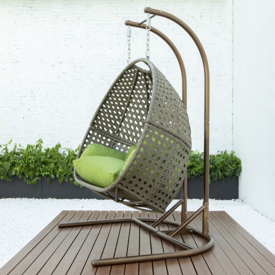 LeisureMod Wicker Hanging Double Egg Swing Chair , Green, EKDBG-57G