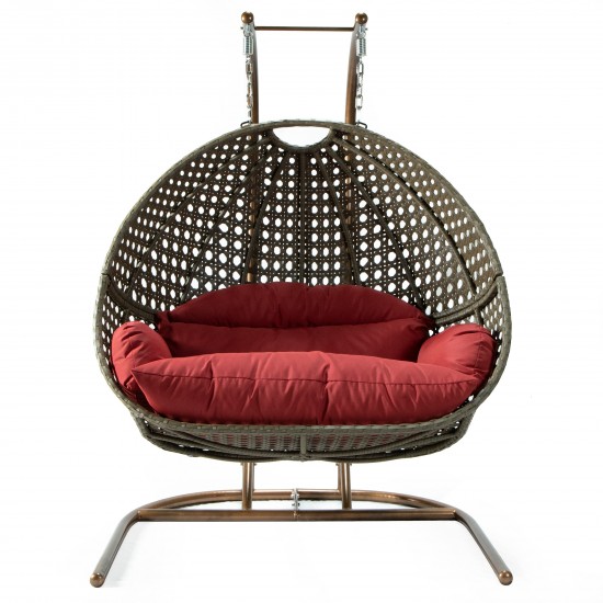 LeisureMod Wicker Hanging Double Egg Swing Chair , Dark Red, EKDBG-57DR