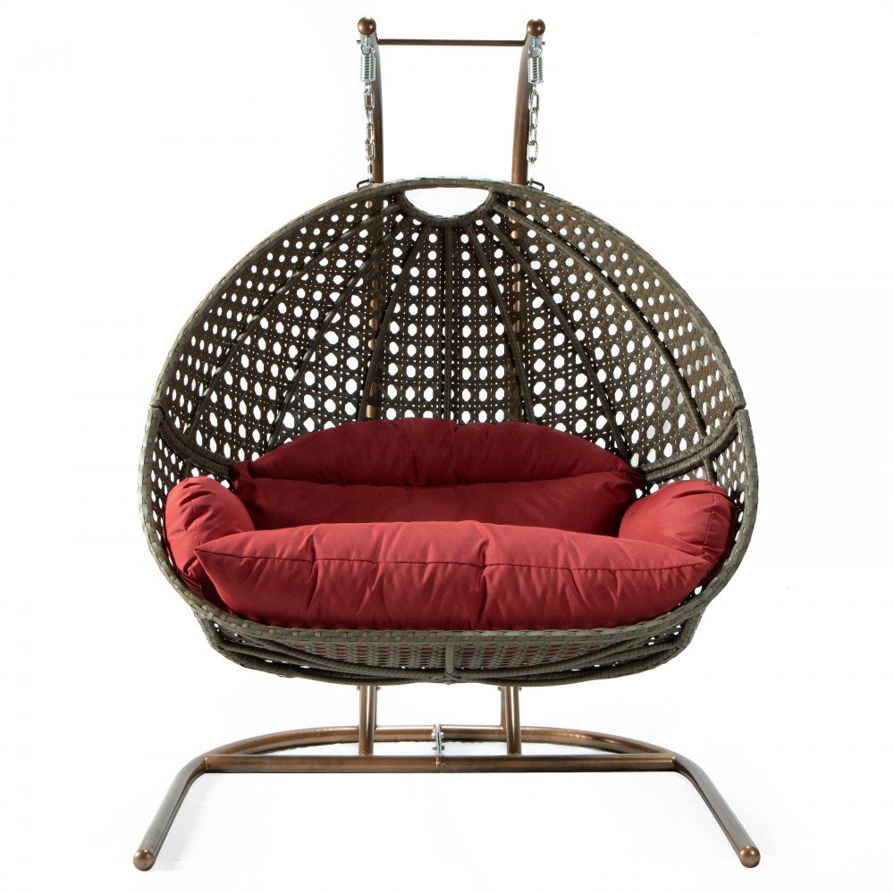 LeisureMod Wicker Hanging Double Egg Swing Chair , Dark Red, EKDBG-57DR