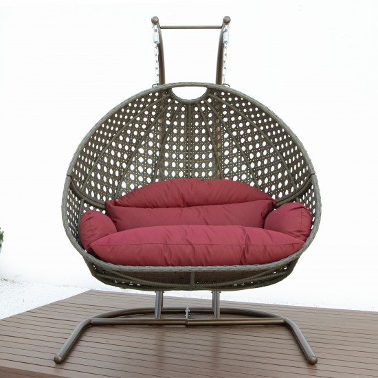 LeisureMod Wicker Hanging Double Egg Swing Chair , Dark Red, EKDBG-57DR