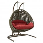 LeisureMod Wicker Hanging Double Egg Swing Chair , Dark Red, EKDBG-57DR