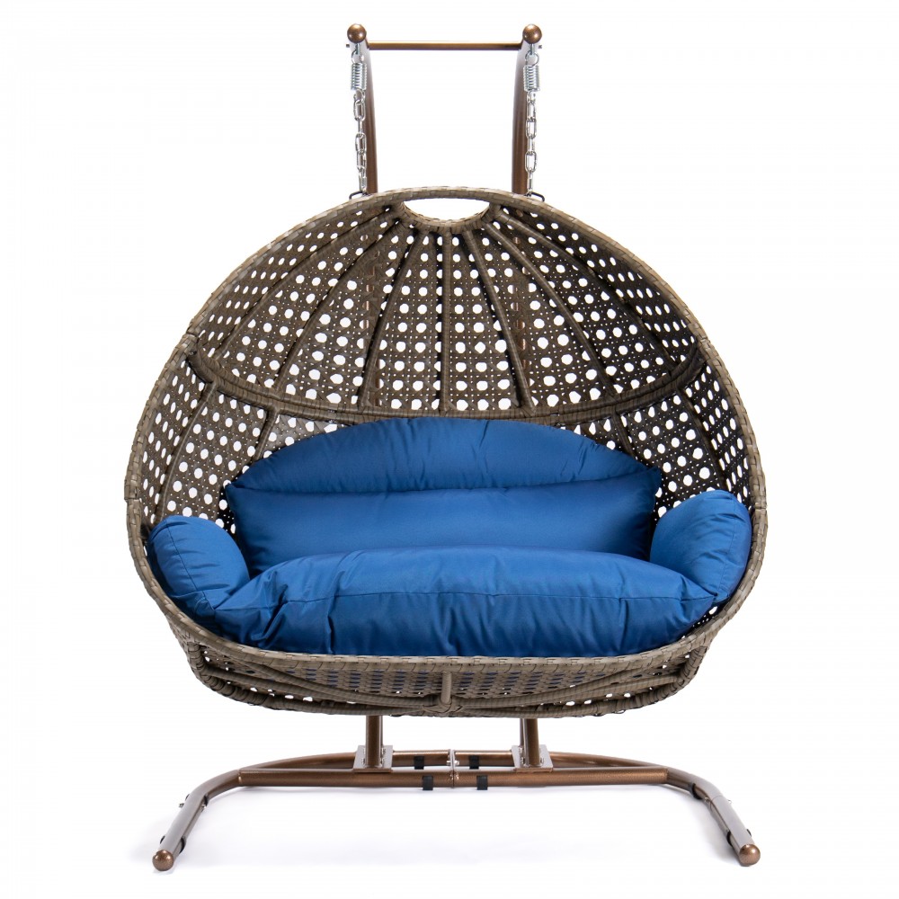 LeisureMod Wicker Hanging Double Egg Swing Chair , Blue, EKDBG-57BU