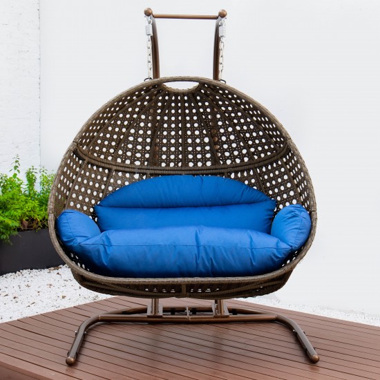 LeisureMod Wicker Hanging Double Egg Swing Chair , Blue, EKDBG-57BU