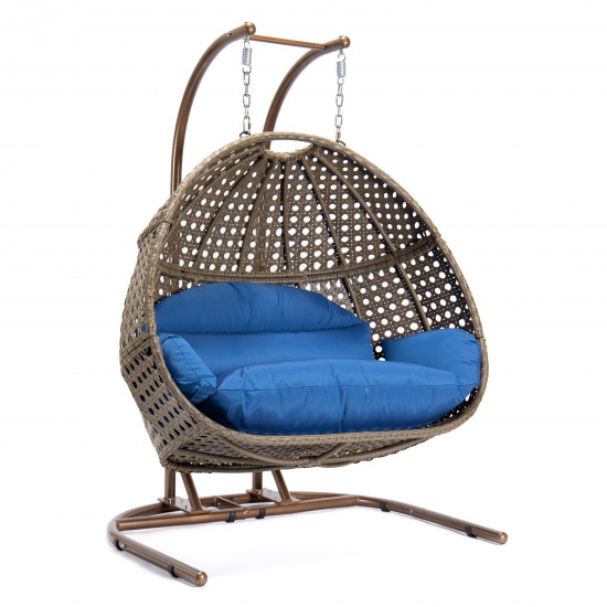 LeisureMod Wicker Hanging Double Egg Swing Chair , Blue, EKDBG-57BU