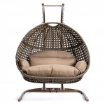 LeisureMod Wicker Hanging Double Egg Swing Chair , Brown, EKDBG-57BR