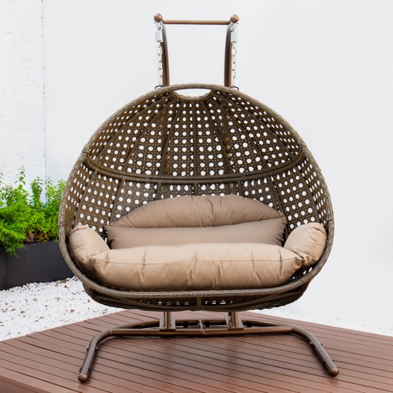 LeisureMod Wicker Hanging Double Egg Swing Chair , Brown, EKDBG-57BR