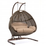 LeisureMod Wicker Hanging Double Egg Swing Chair , Brown, EKDBG-57BR