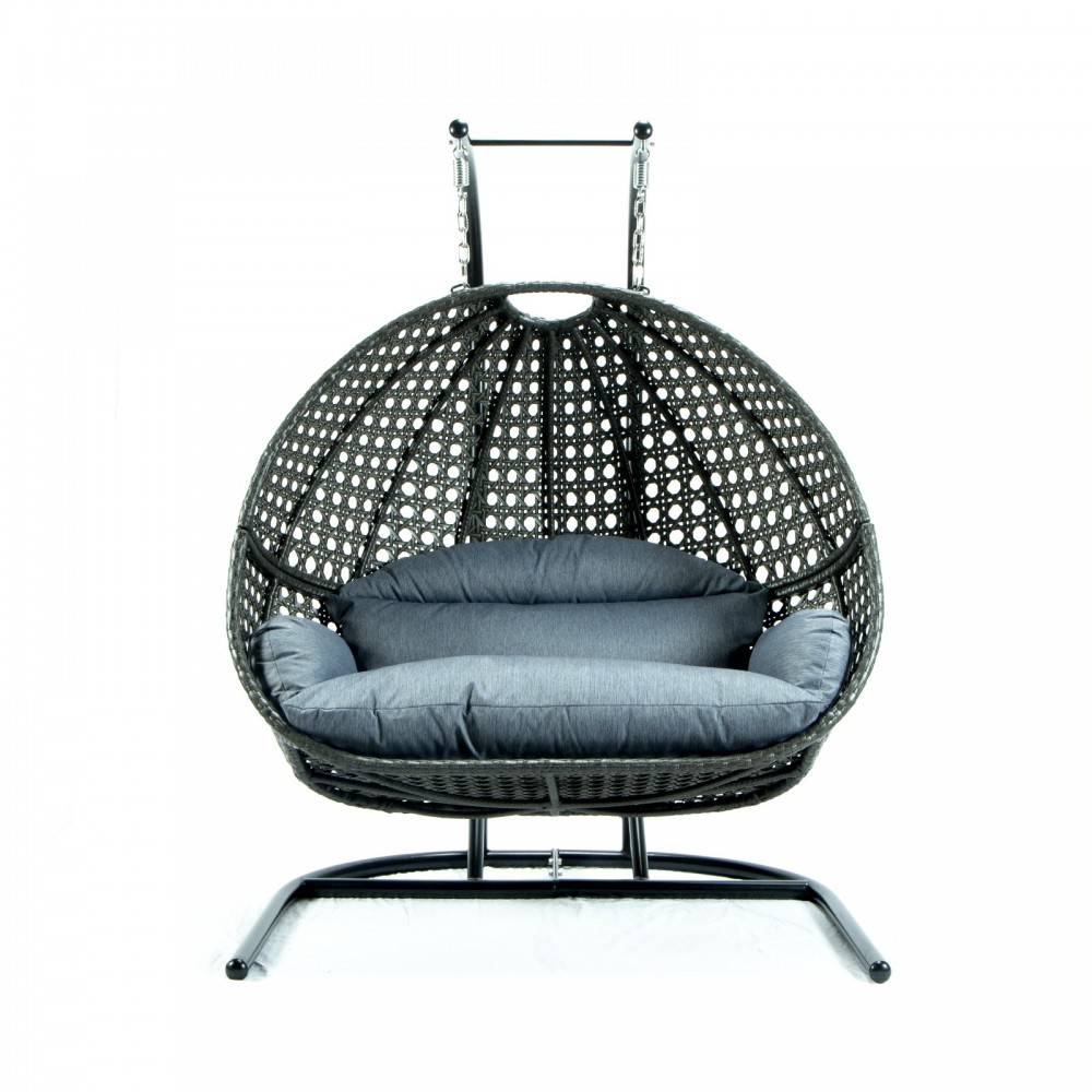 LeisureMod Wicker Hanging Double Egg Swing Chair , Charcoal Blue, ESCU57CBU